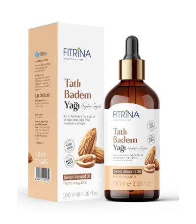 Fıtrina Tatlı Badem Yağı – %100 doğal ve soğuk sıkım saf yağ şişesi